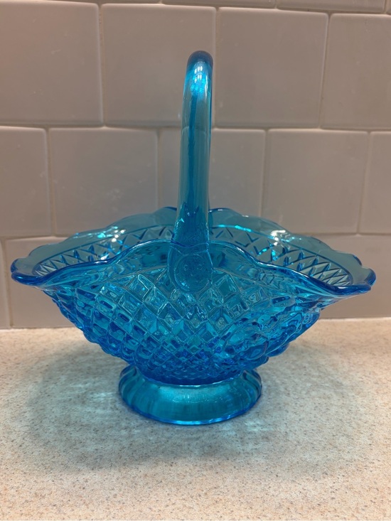 Fenton Other - Vintage Fenton Blue Glass Basket Centerpiece